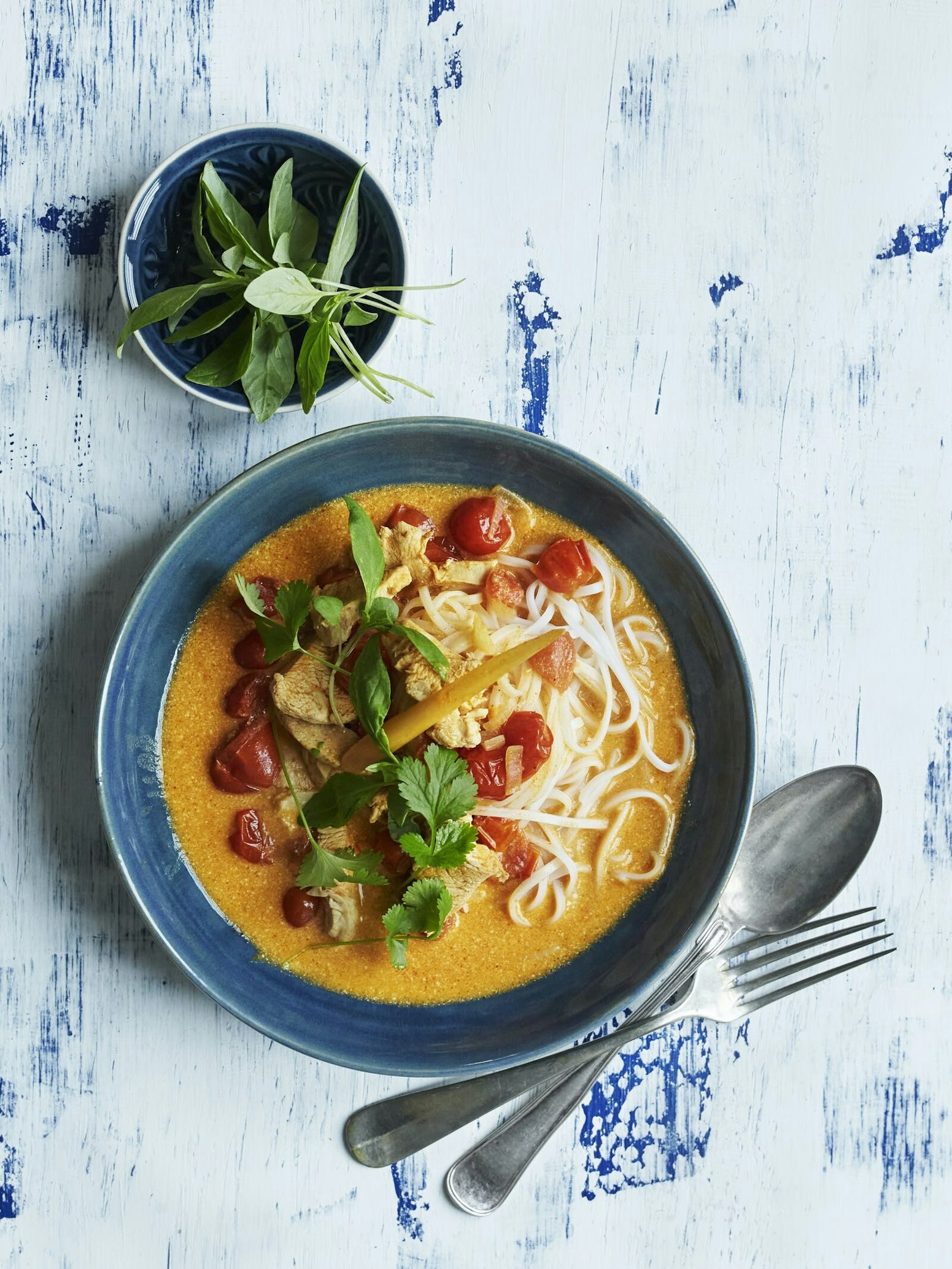 Asiatisk suppe med kylling, nudler og tomater