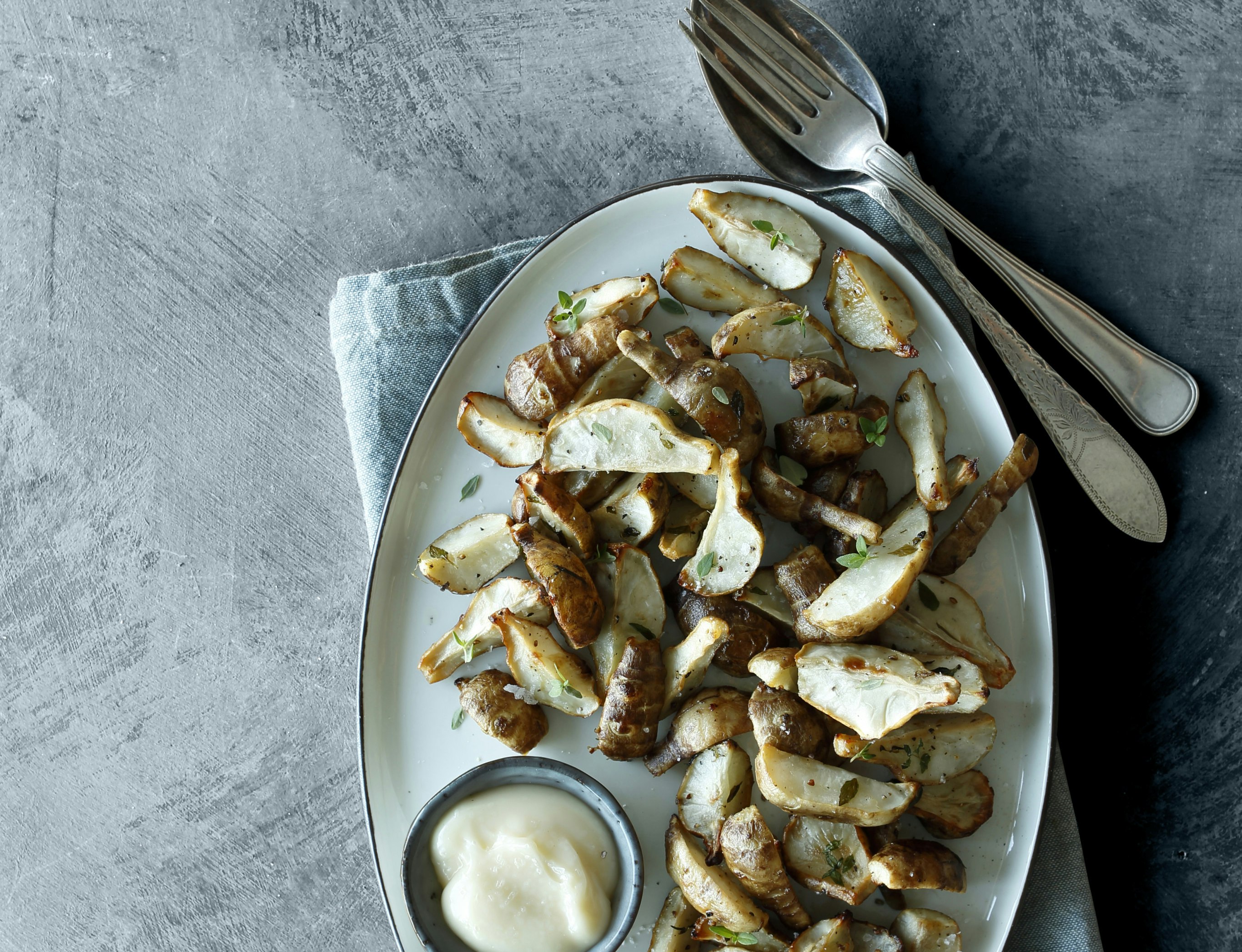 Bagte jordskokkefritter med aioli