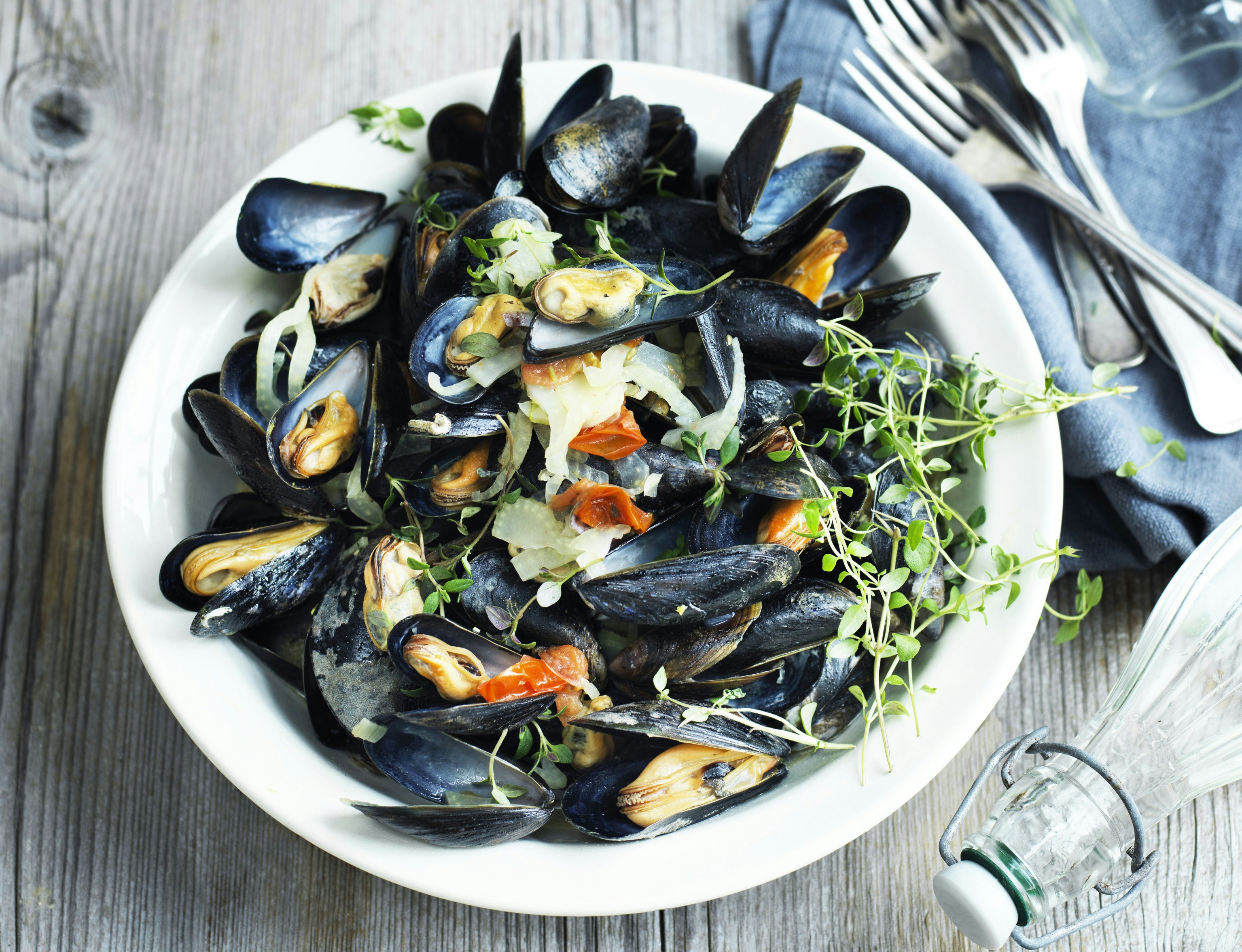 Blåmuslinger i cider