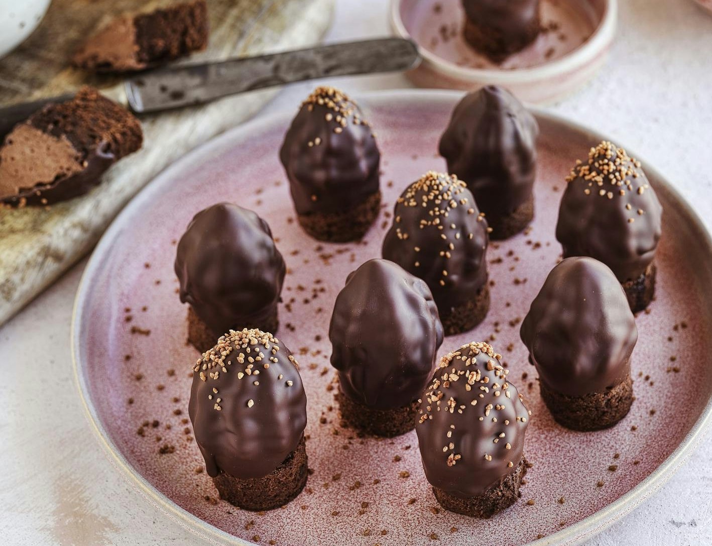 Brownietoppe med kaffe og chokolademousse