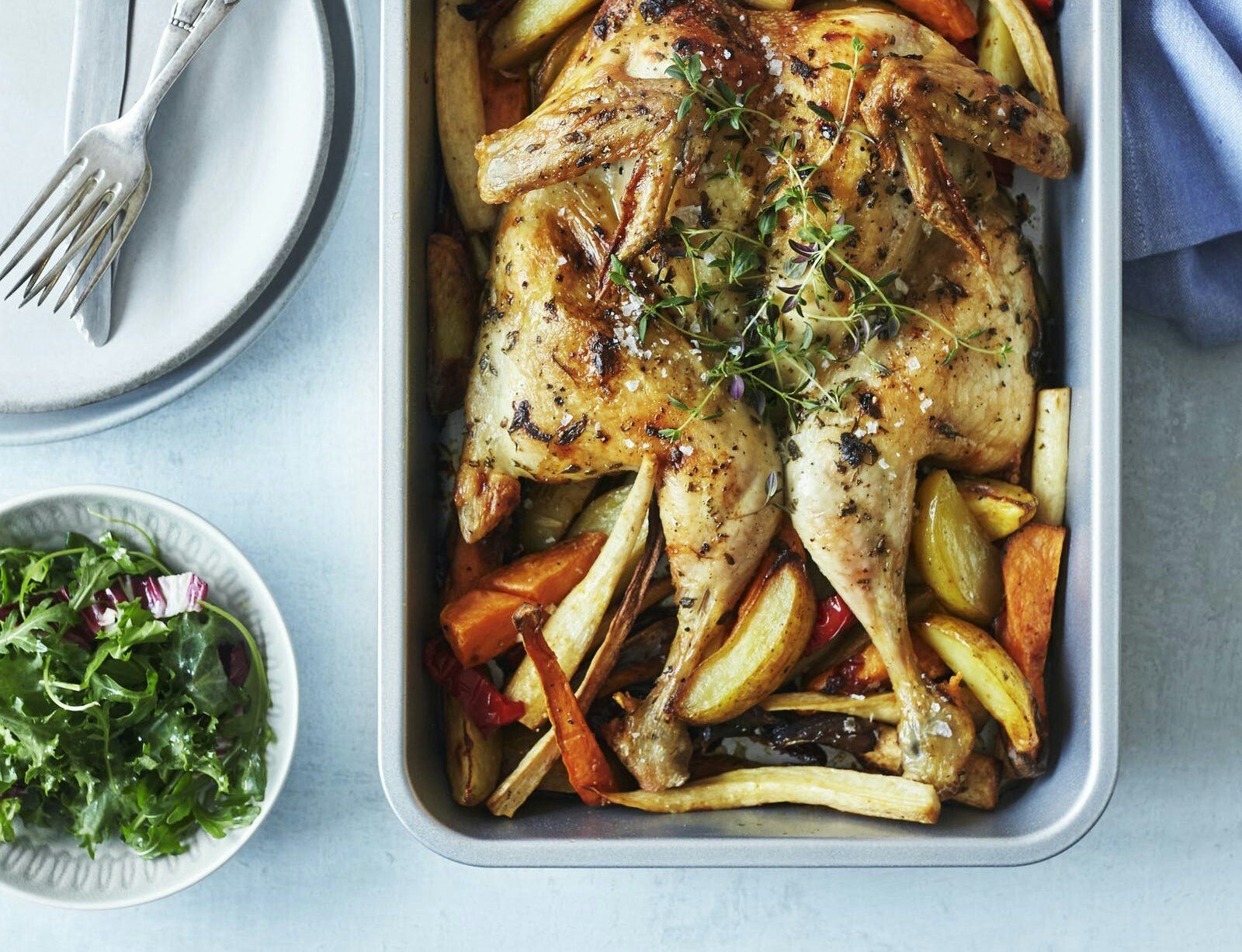 Butterfly-kylling med provencalsk marinade og grøntsager