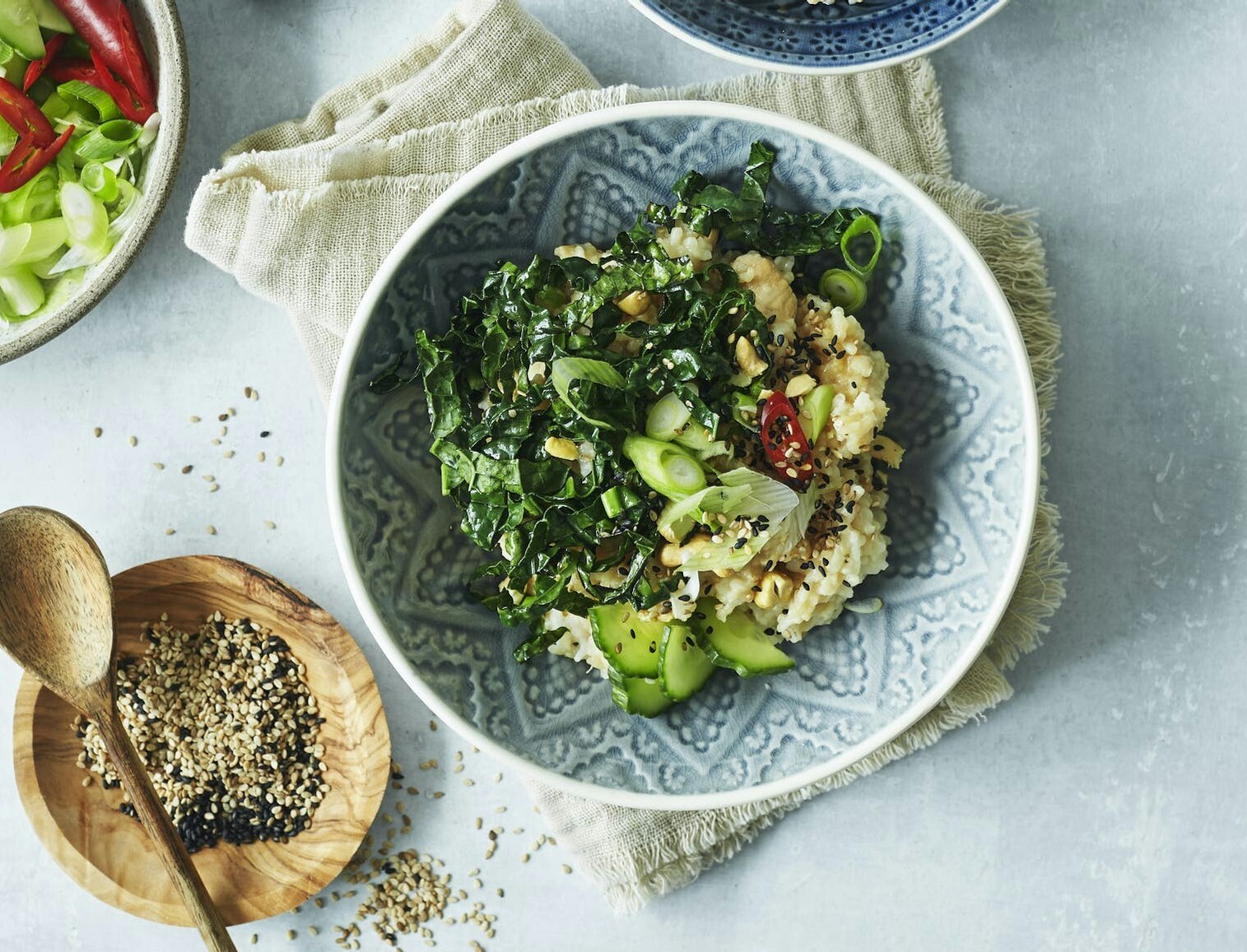 Congee med kylling og palmekål