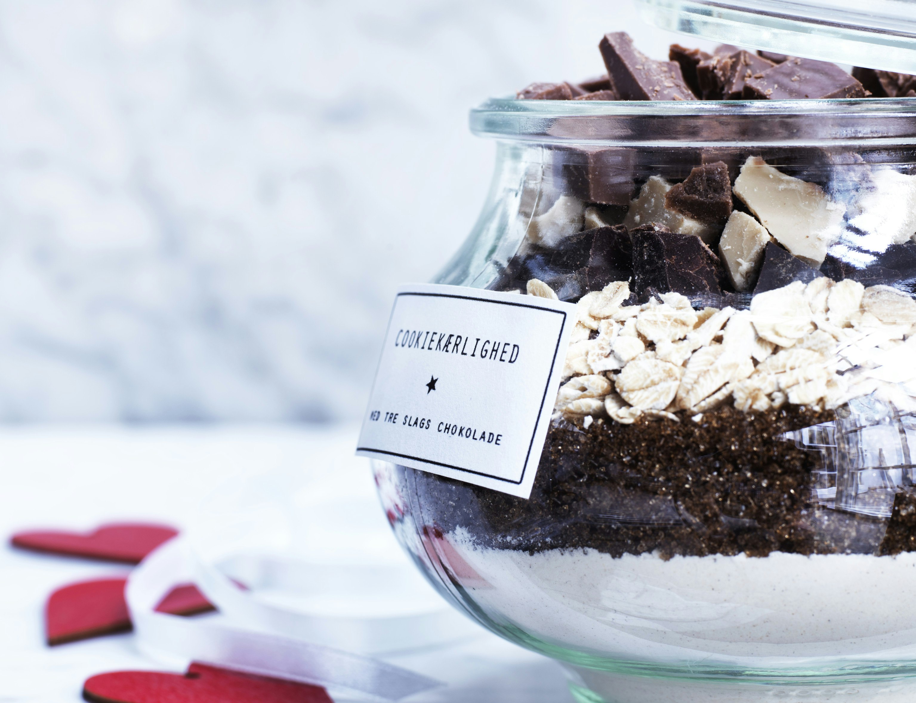 Cookies med tre slags chokolade som gave