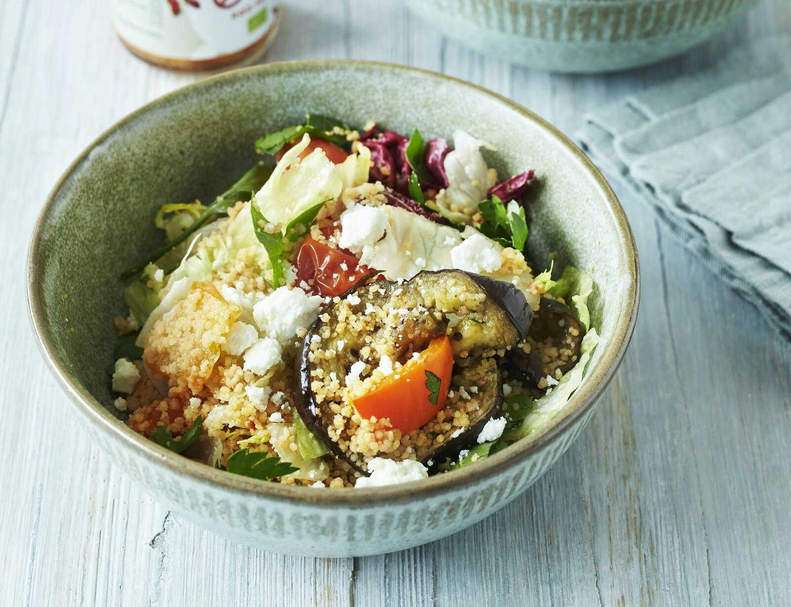Couscous-salat med feta og aubergine