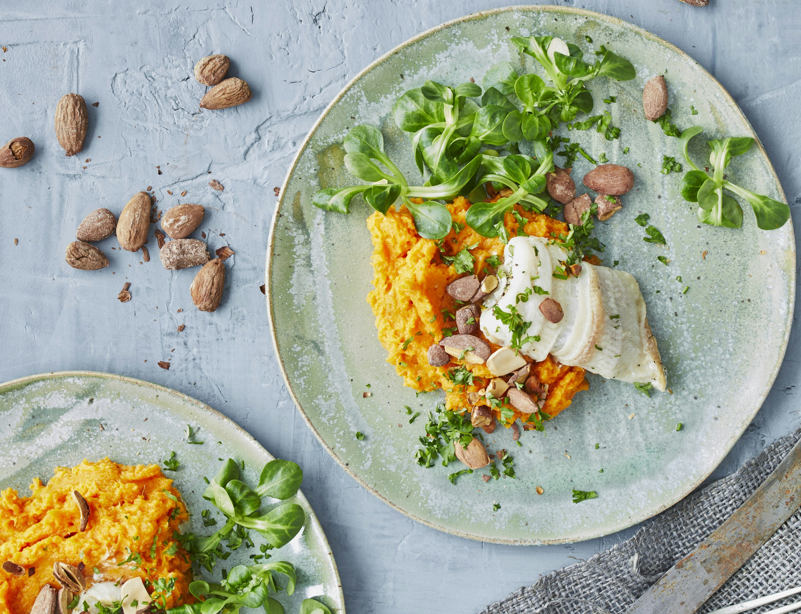 Dampet rødspætte med sød kartoffelmos