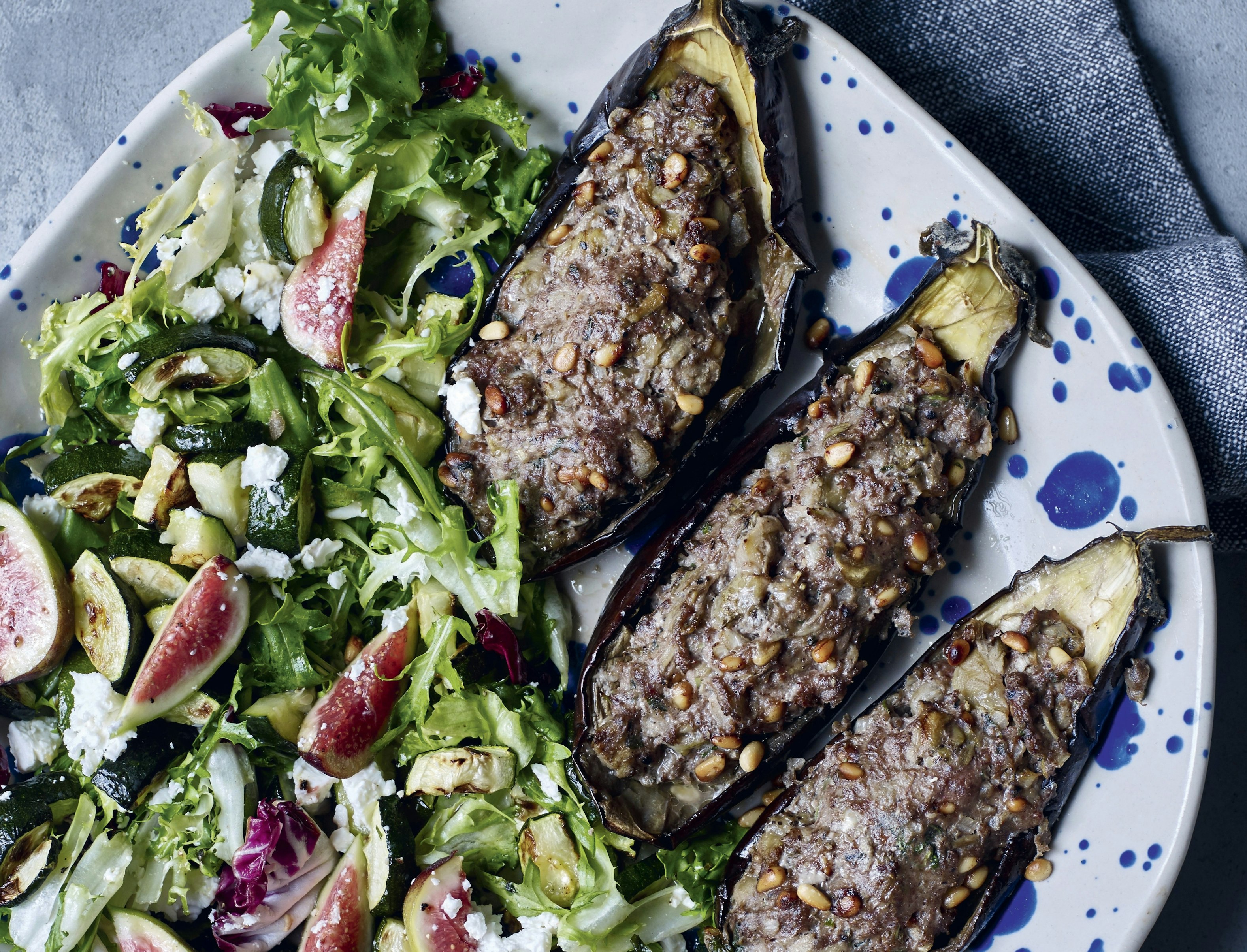 Fyldte auberginer med lammekebab