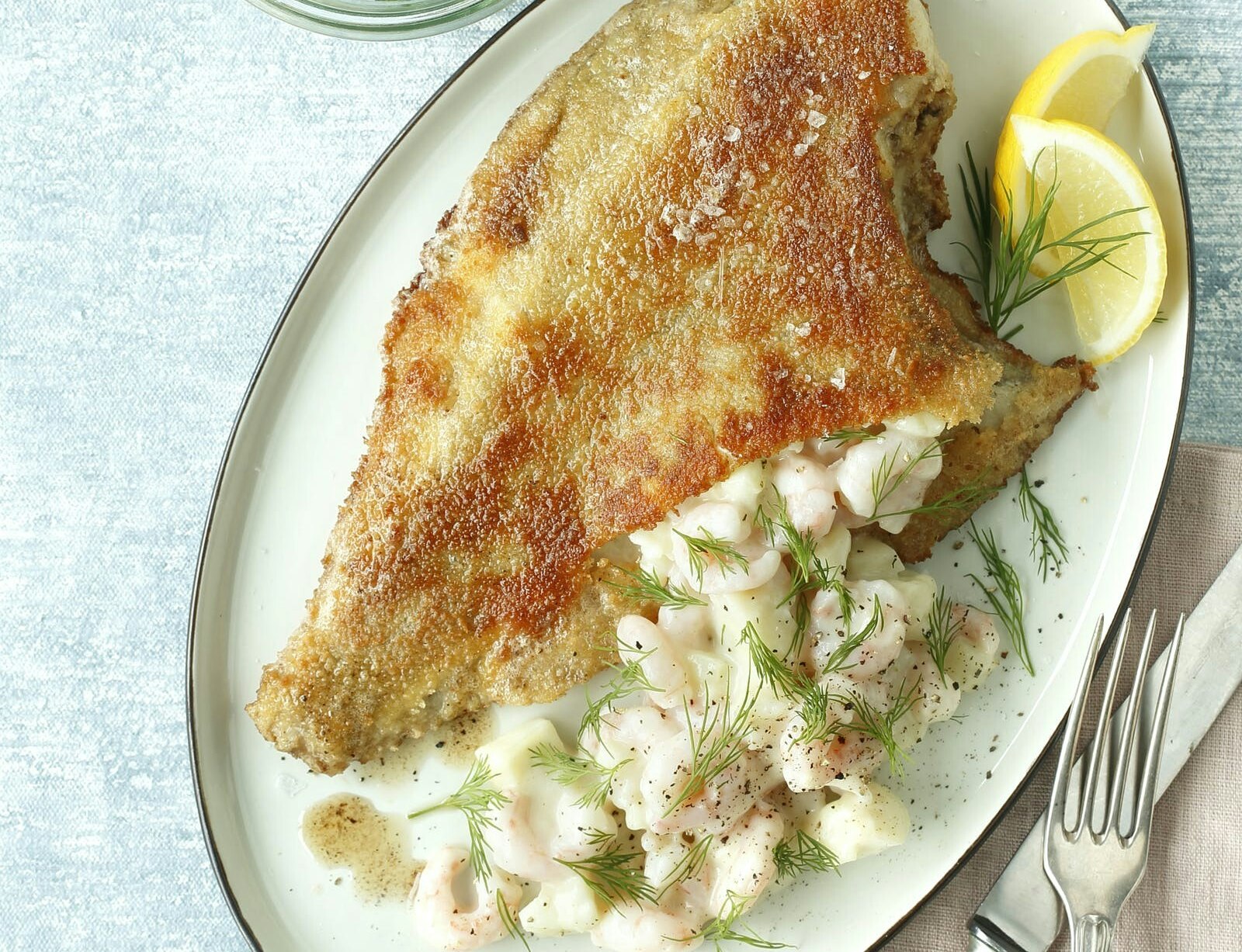 Fyldte rødspætter med rejer