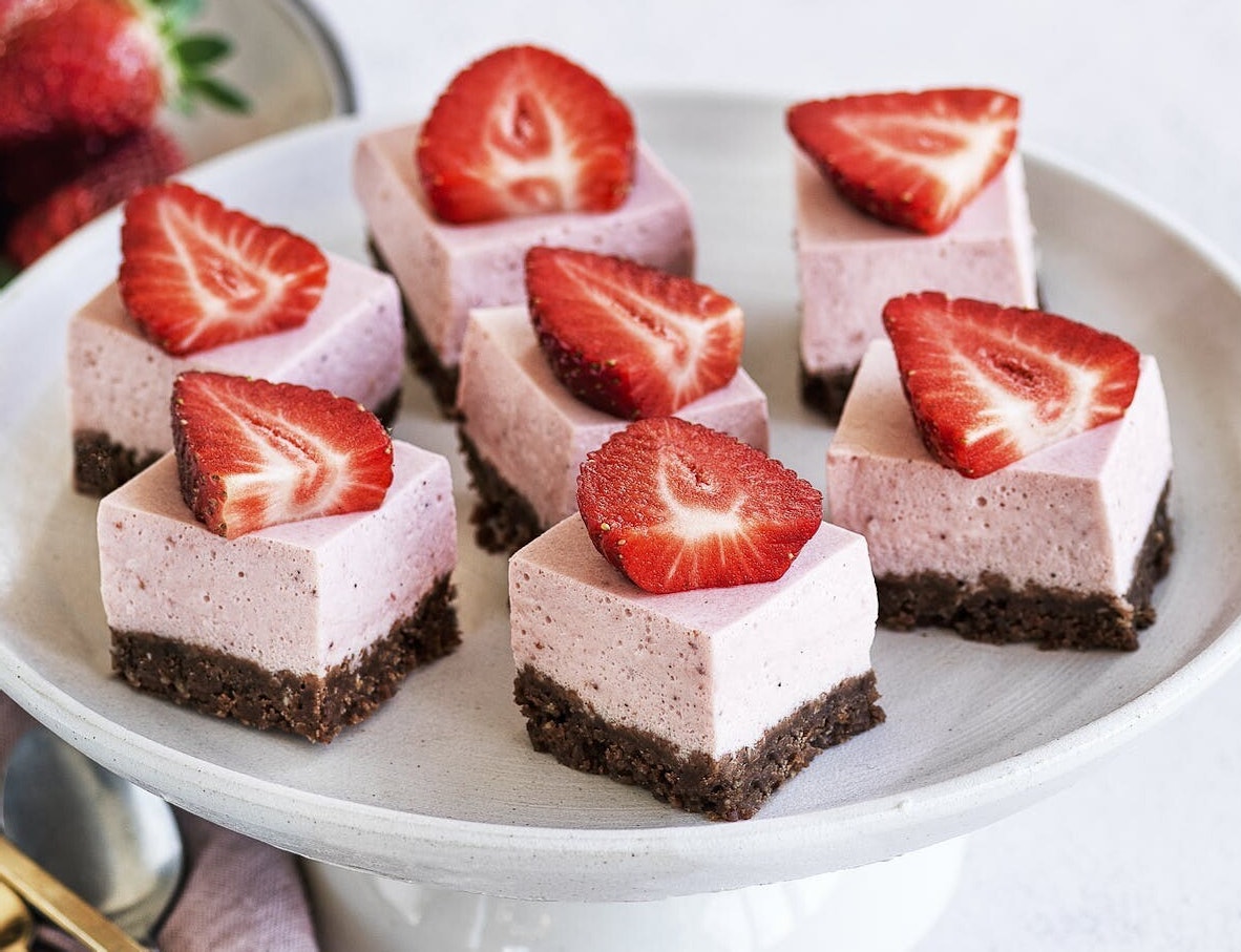 Jordbær-cheesecake med chokoladebund