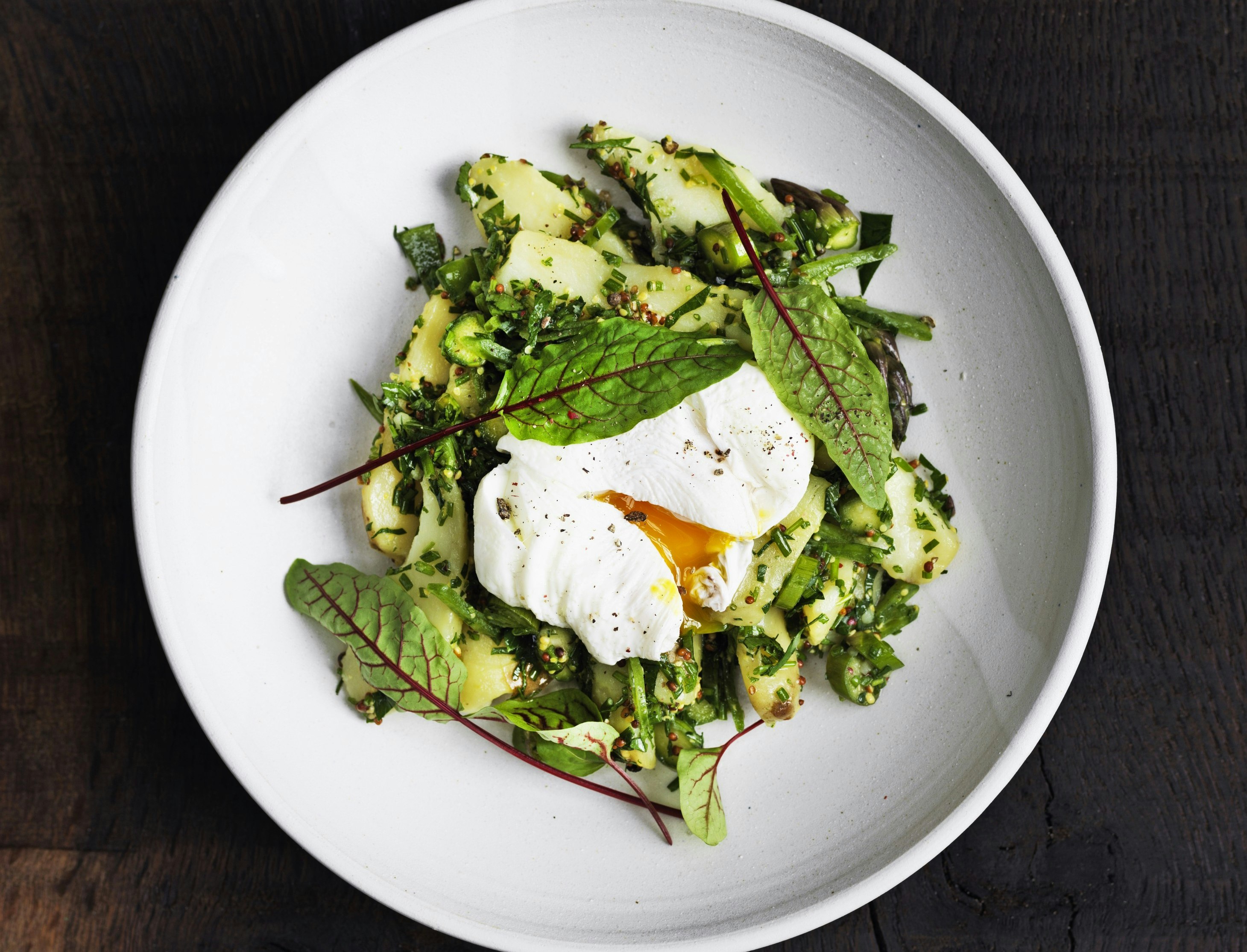 Kartoffelsalat med pocherede æg