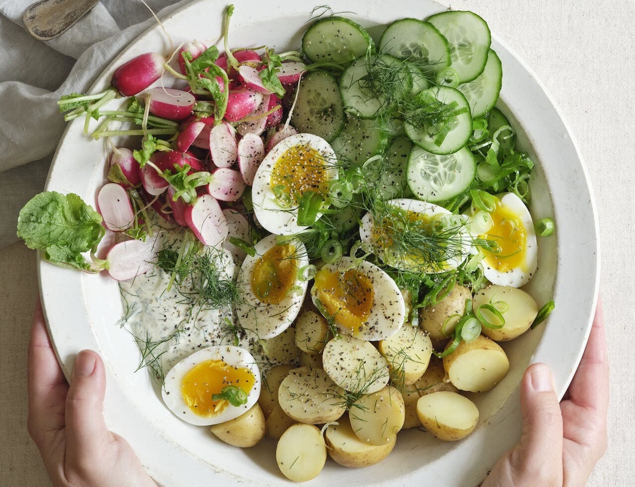 Kartoffelsalat med radiser, dild og æg