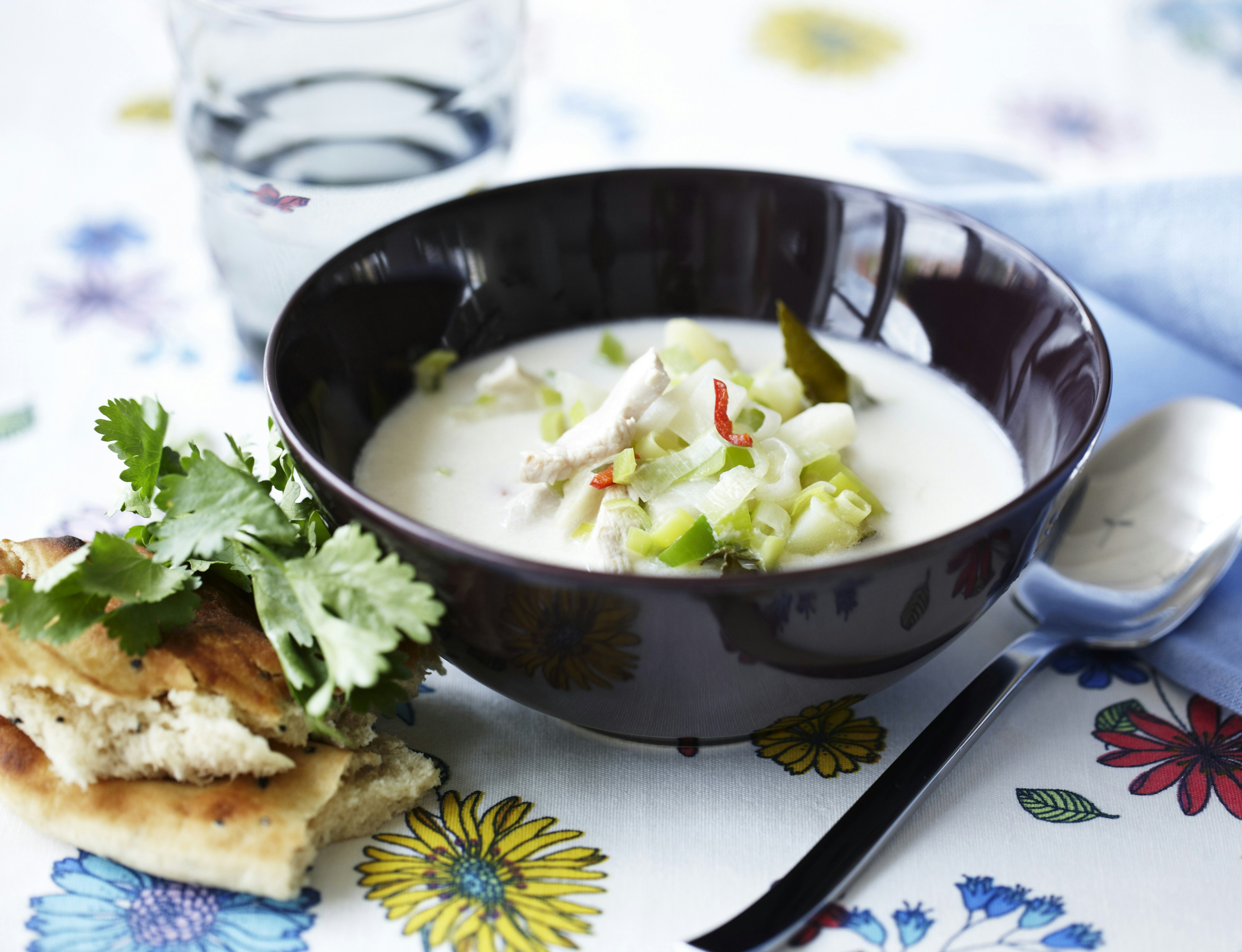 Krydret kyllingesuppe med porre og selleri