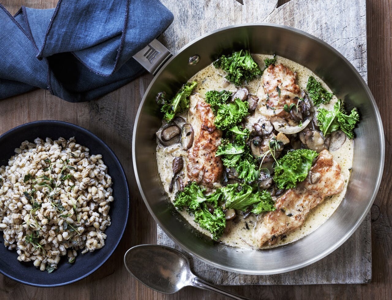 Kylling i svampesauce med perlebyg