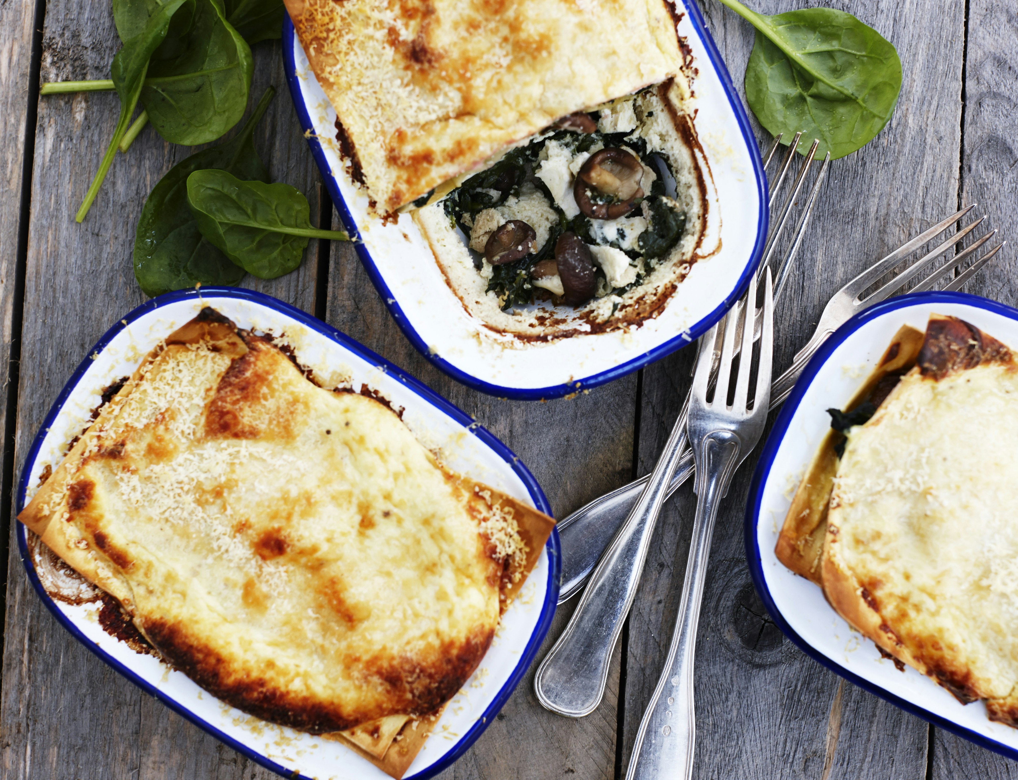 Lasagne med spinat, svampe og ricottacreme