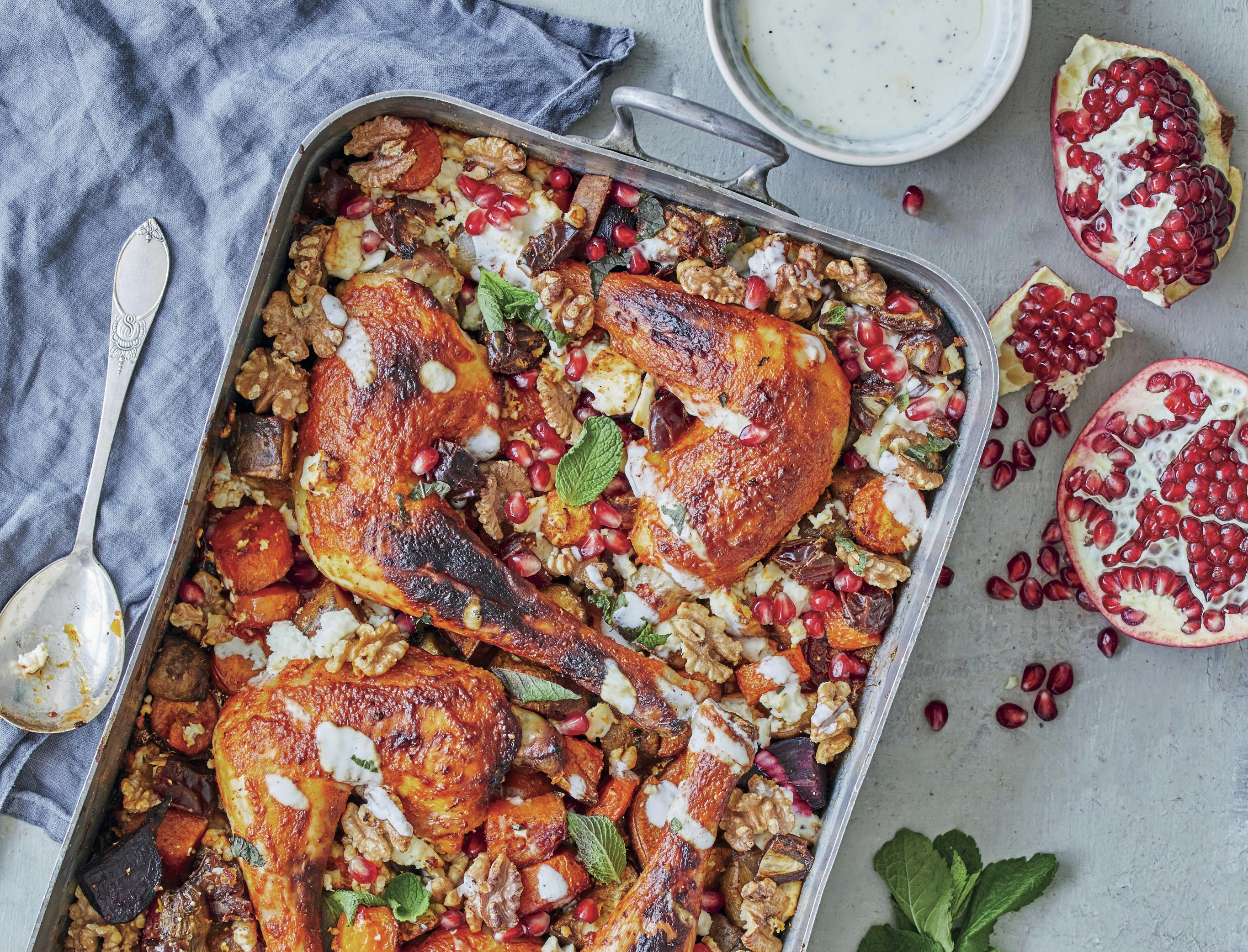 Marokkansk kylling i fad med rodfrugter