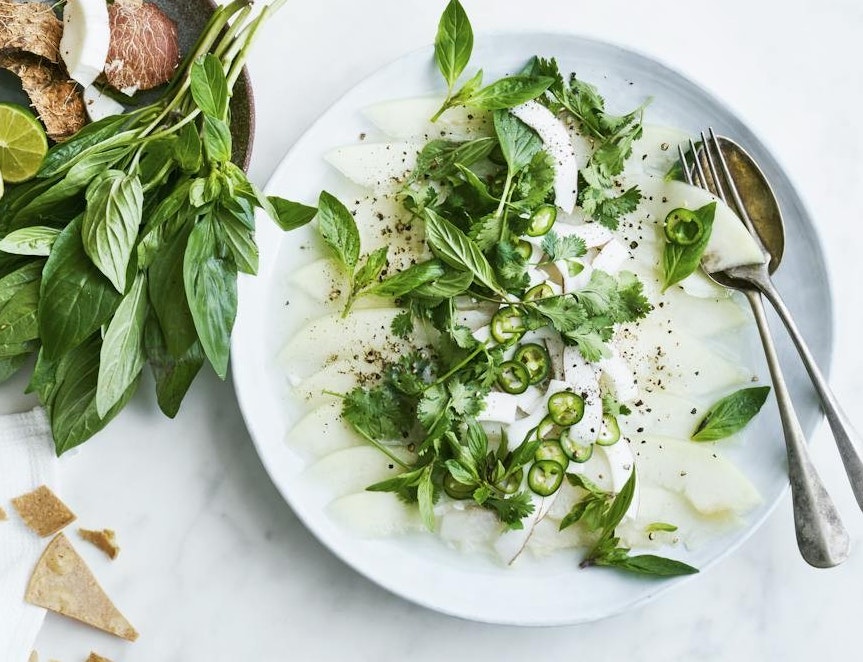 Melon-ceviche med fisk og kokos