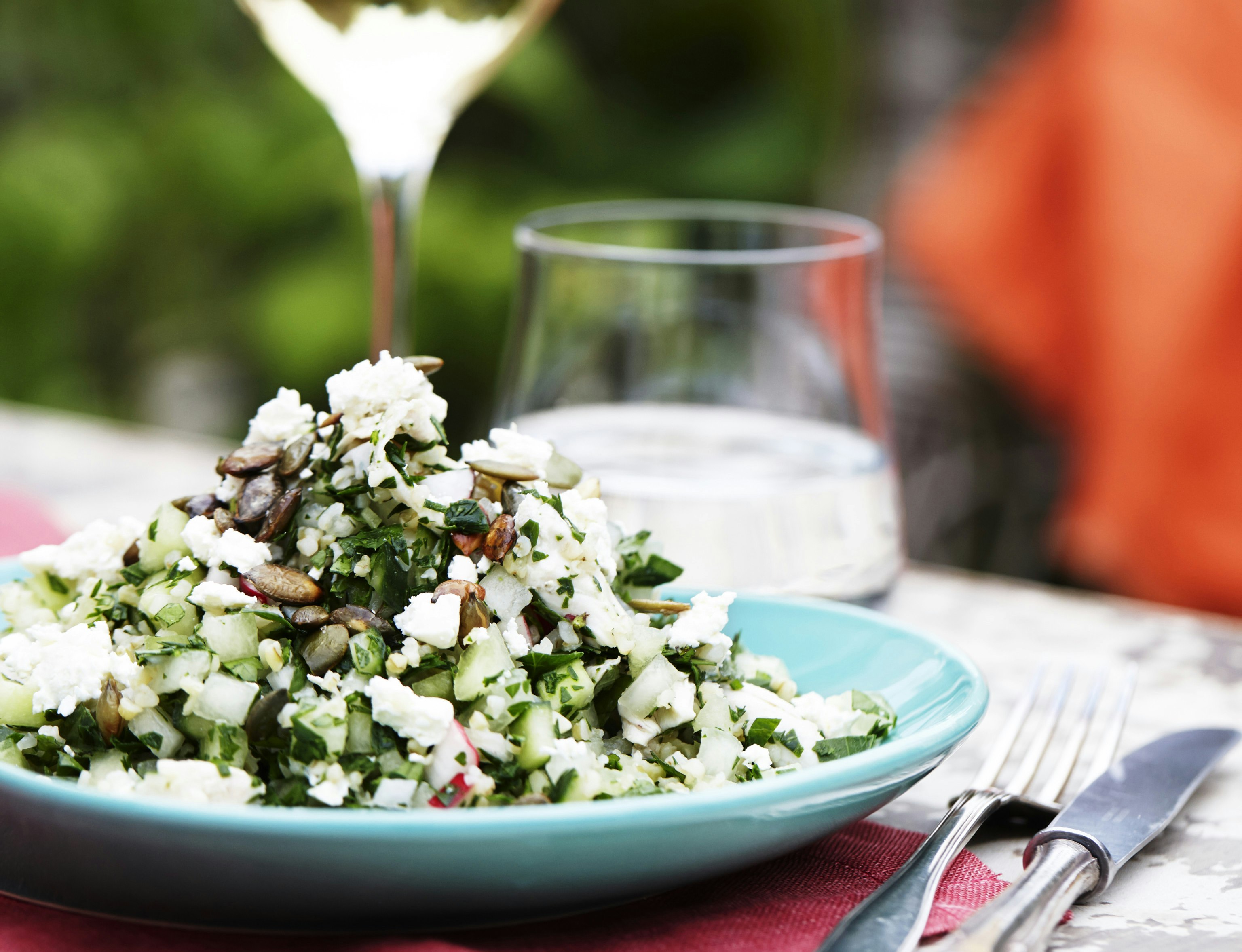 Melonsalat med bulgur og kylling