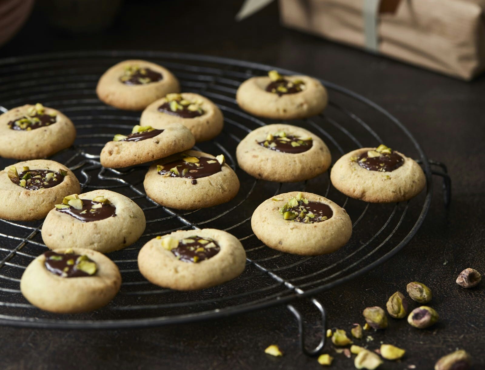Pistaciesmåkager med chokolade