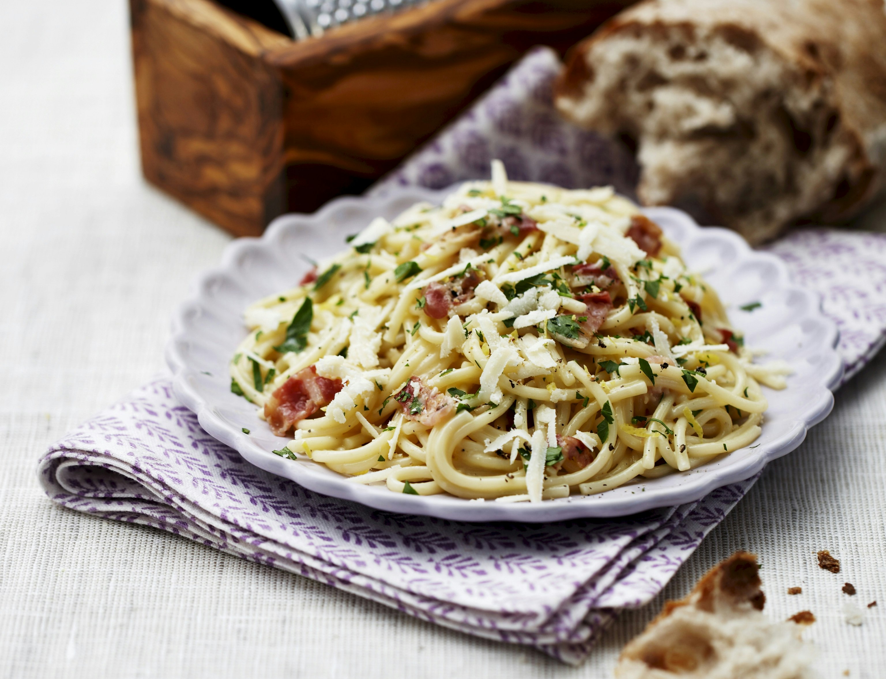 Spaghetti carbonara med persilledrys
