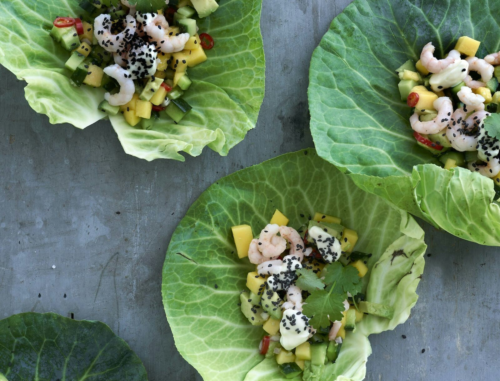 Spidskålswraps med rejer