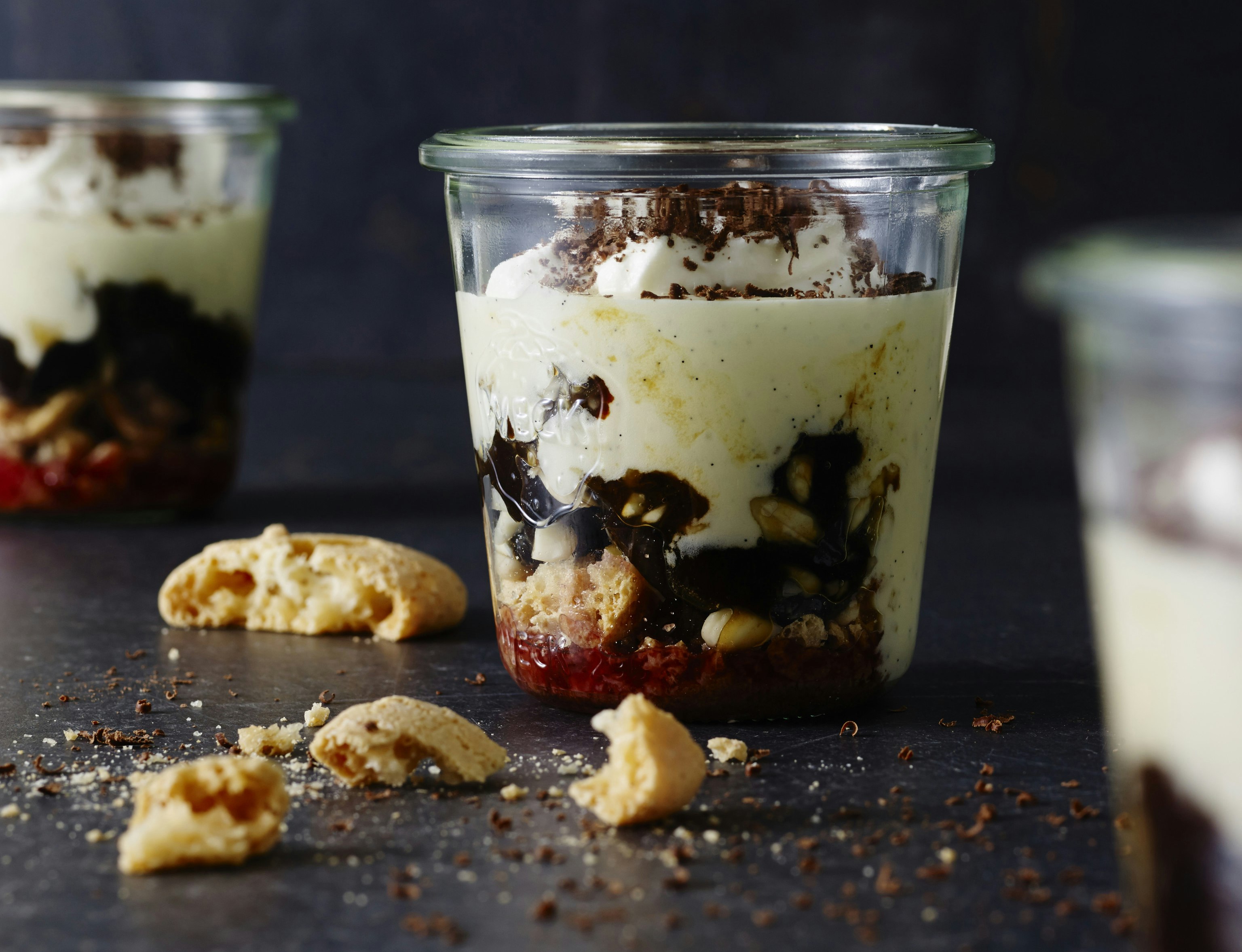 Svesketrifli med vaniljecreme og portvin