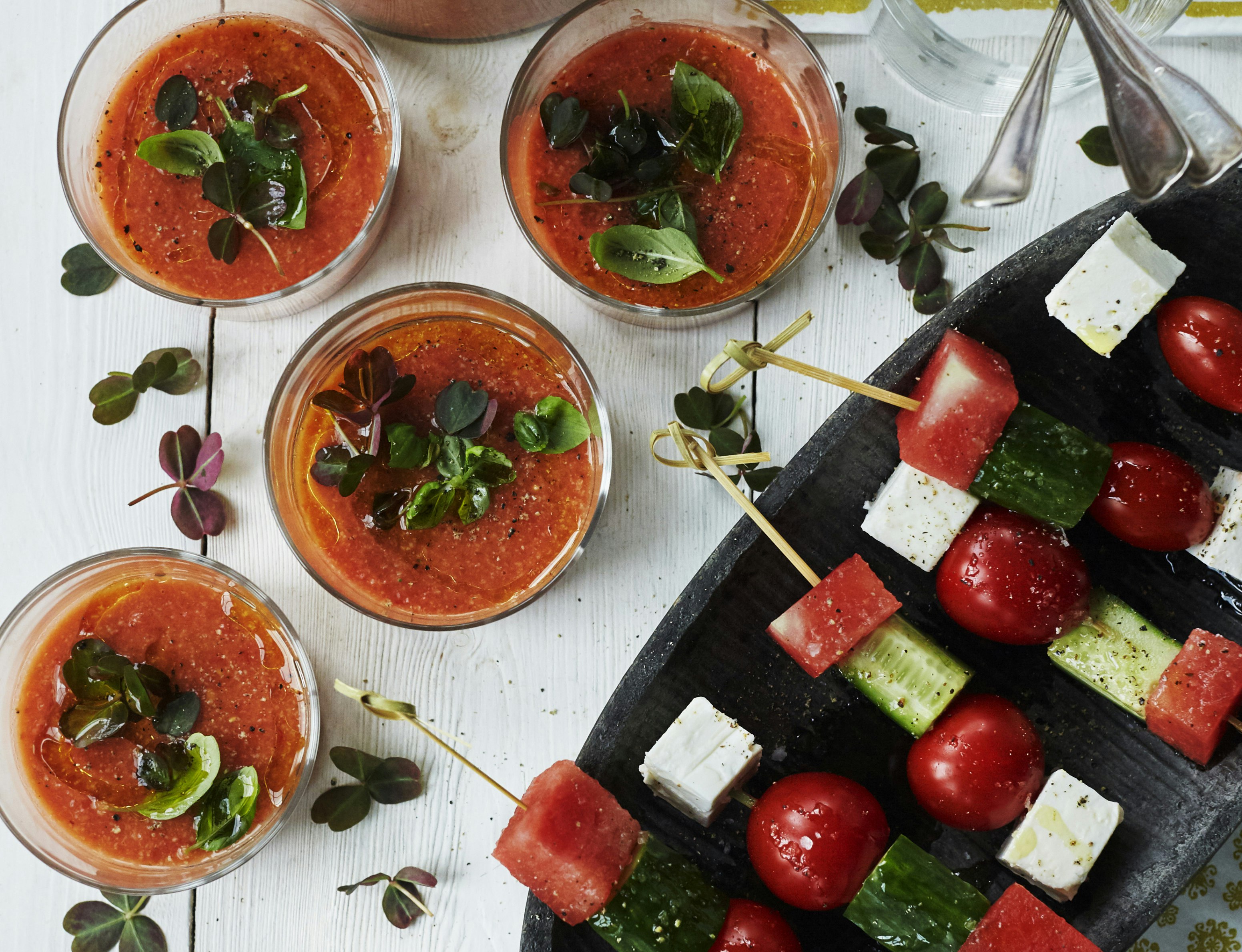 Tapas-spyd med vandmelon, agurk og feta