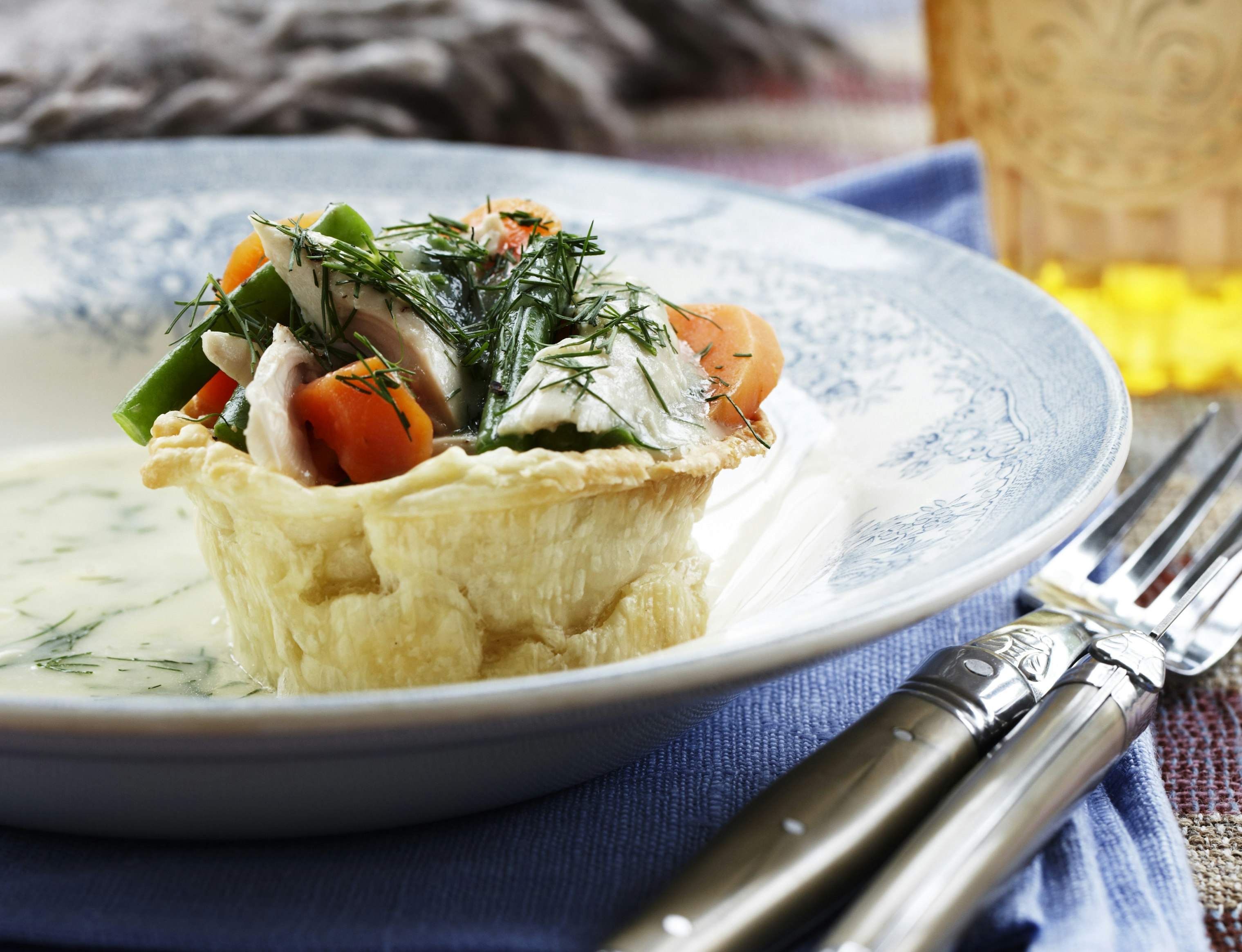 Tarteletter med kylling, dild og grønne bønner