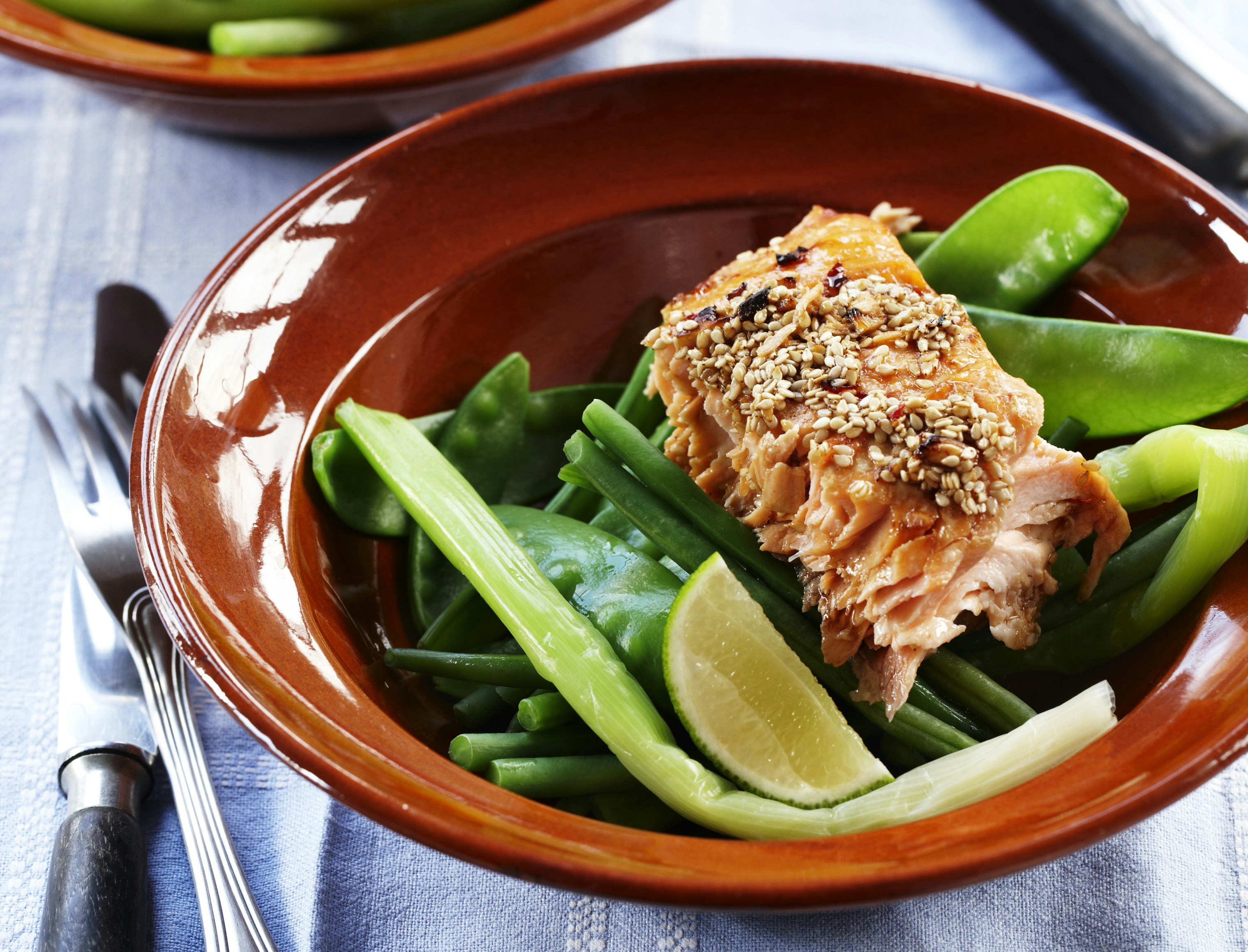 Teriyakilaks med sesam og dampede grøntsager